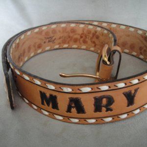 Womens Tony Lama Vintage 80's Western Hand Tooled Belt 34"  personalized MARY